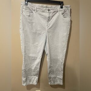Chico's pale gray cropped jeans with silver embellished hem ~ 5 pocket